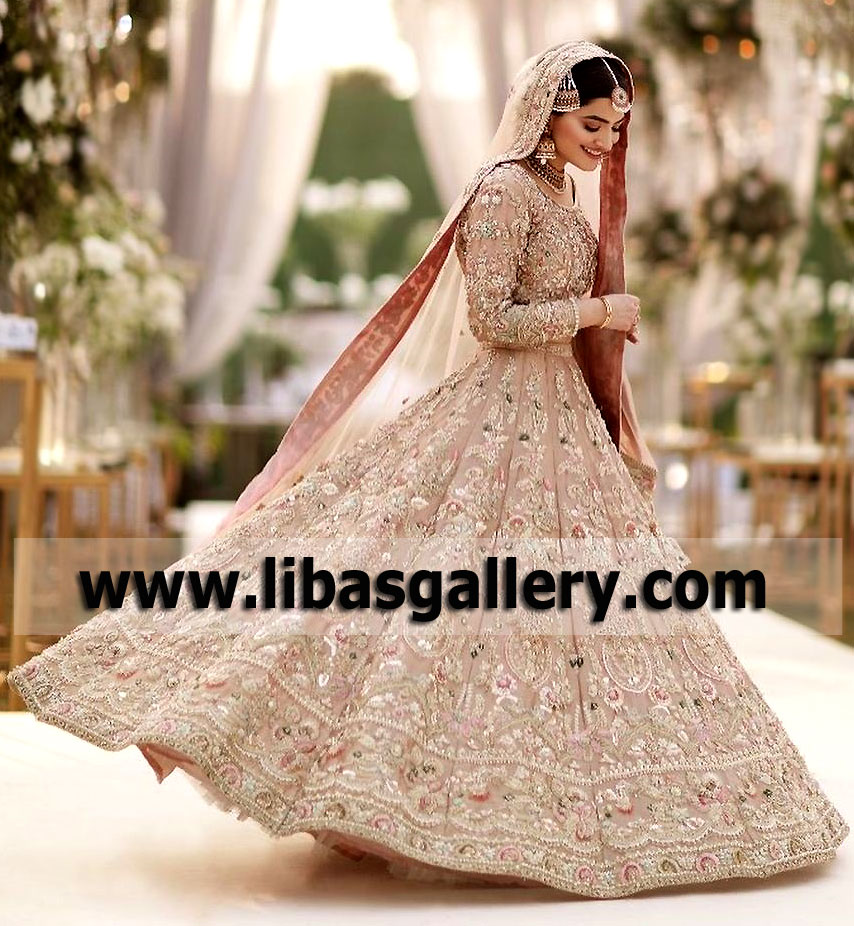 Luxurious Apricot Abelia Lehenga for Nikah