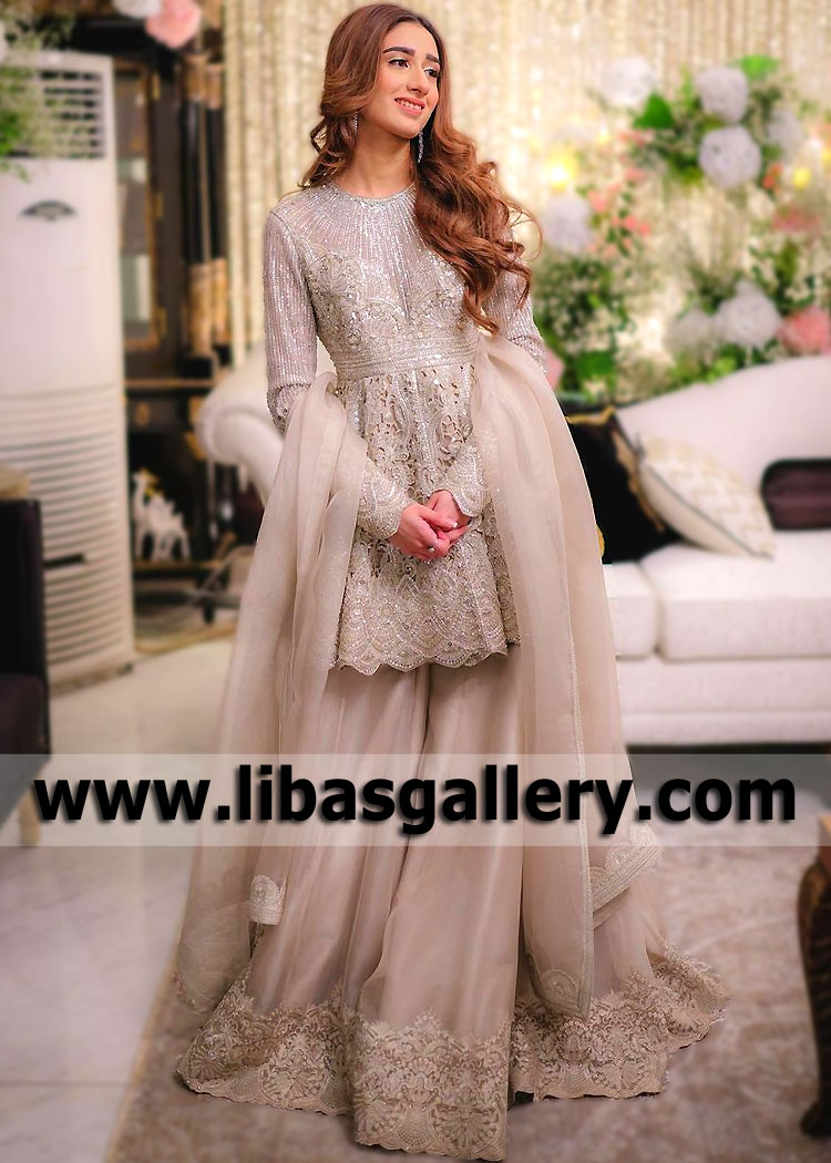 Buy Pakistani Style Designer Orchid Pink Sharara - Peplum Sharara Suit –  Empress Clothing