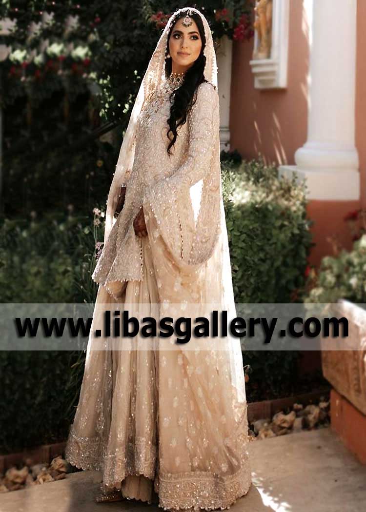 Pearl White Ovule Wedding Lehenga Suit