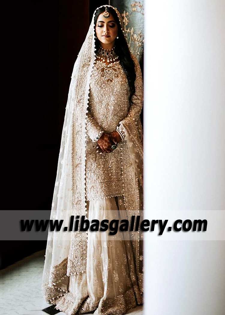Pearl White Ovule Wedding Lehenga Suit