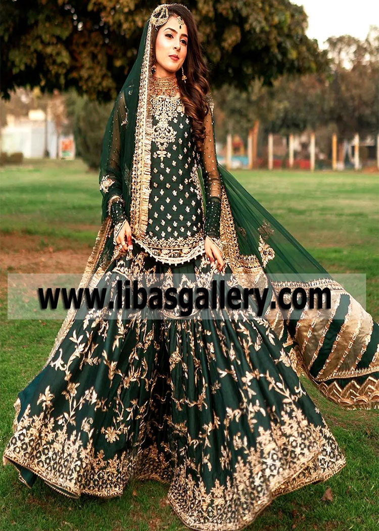 Dark Green Fleur Bridal Gharara for Mehendi