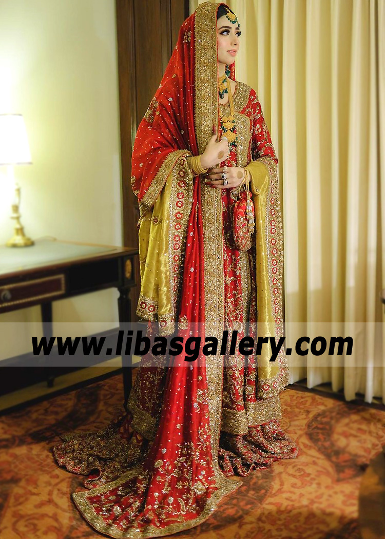 Traditional Red Bloom Bridal Angrakha Dress