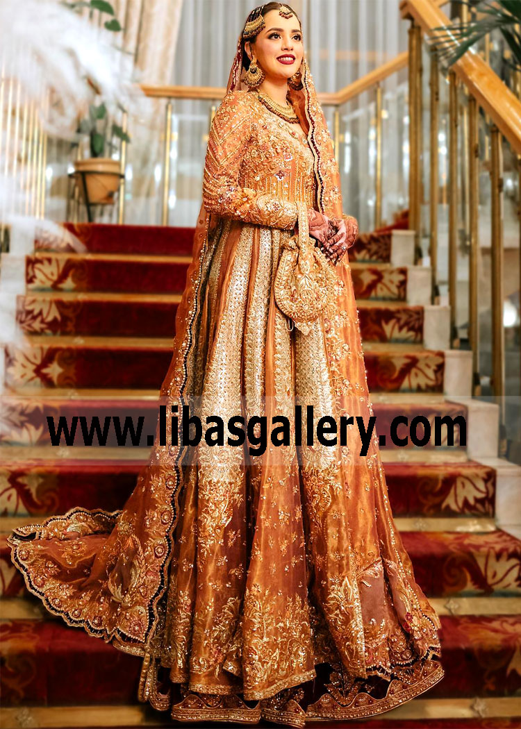Orange Metallic Marigold Bridal Maxi for Wedding