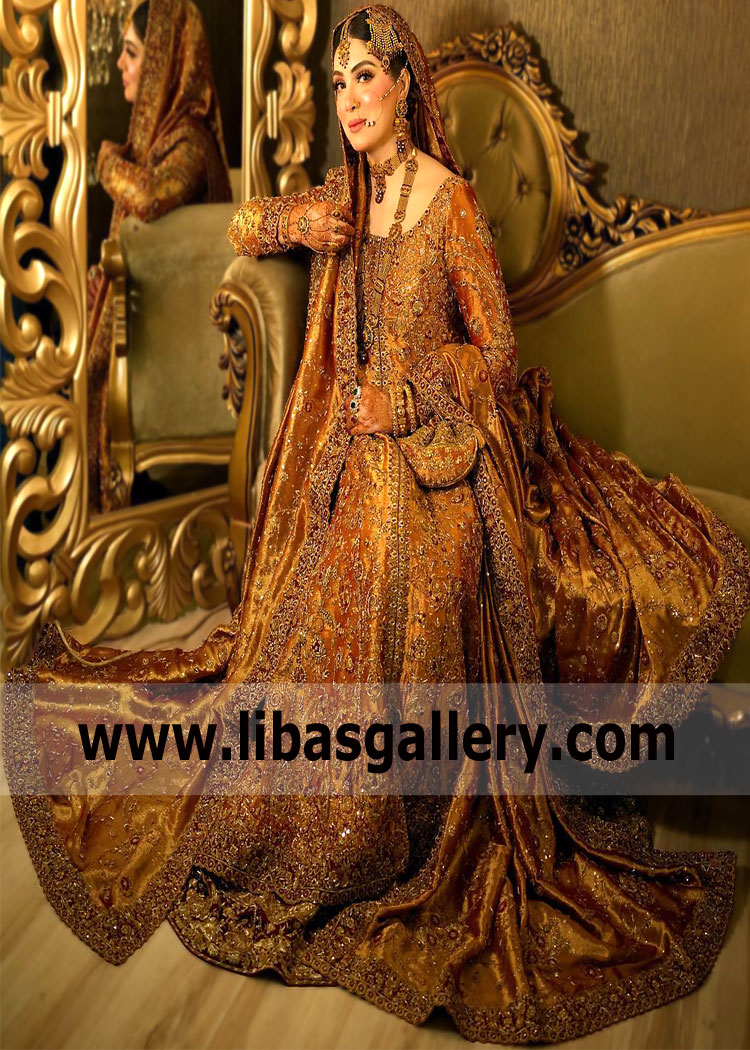 Metallic Gold Copper Anemone Walima Bridal Dress