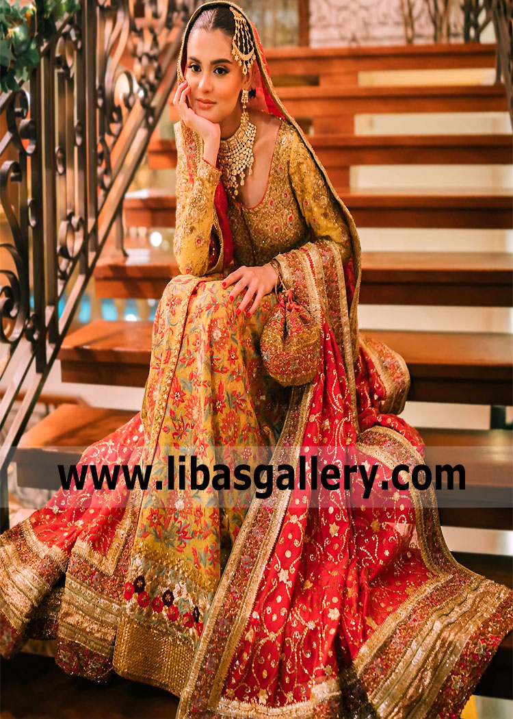 Indian Pakistani Bridal Pishwas Suits Buy Designer Bunto Kazmi Bridal Pishwas Suits for Mehendi and Mayoon Function