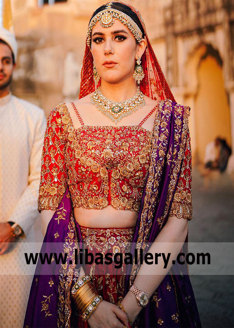 Traditional Red Battista Bridal Dress