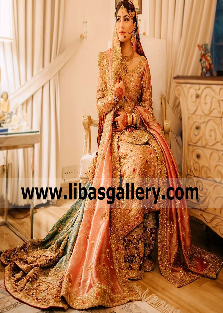 Pakistani Bridal Dresses Latest Farshi Lehenga Court train Designs Online