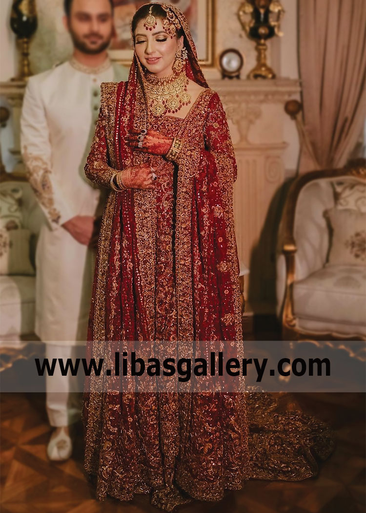 Deep Red Alcea Bridal Dress For Pakistani Brides