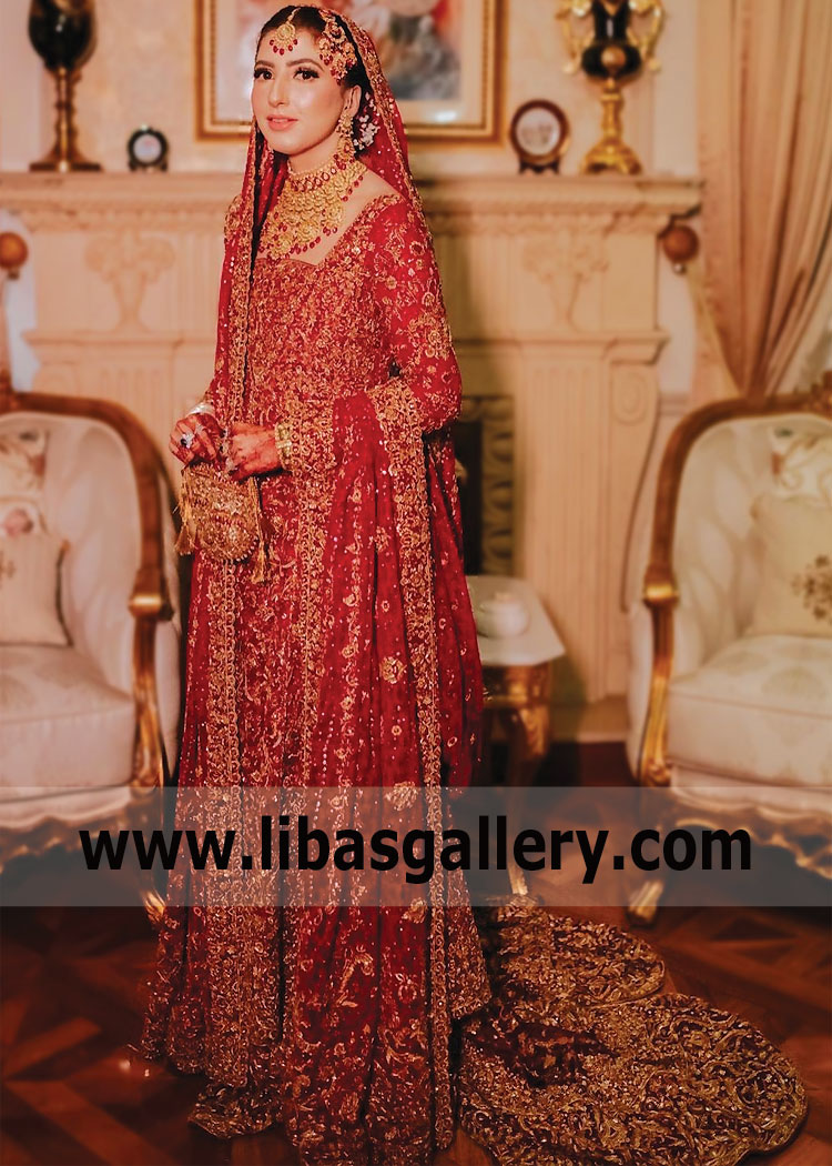 Latest Red Bridal Dress Pakistani Bridal Dress in Traditional farshi gharara Style