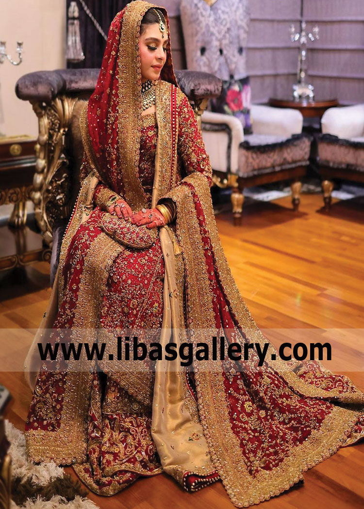 Pakistani Bridal Wedding Dresses Haywar California USA Dr Haroon Red Golden Bridal Dresses