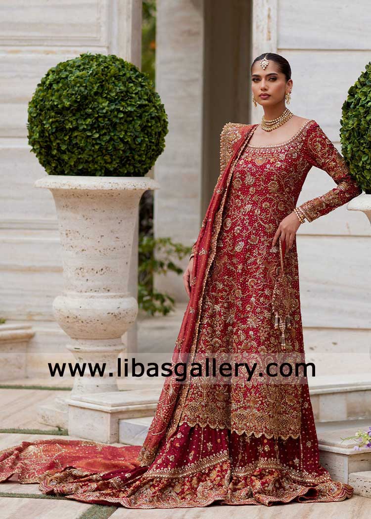 Crimson Red Gold Bridal Lehenga for Grand Wedding