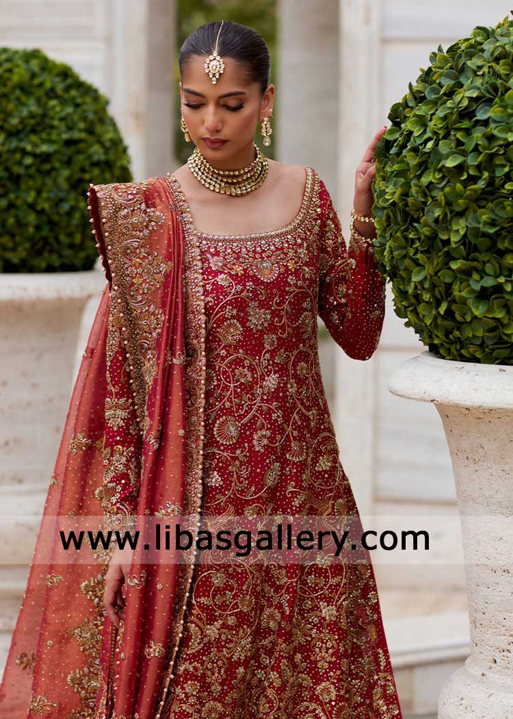 Crimson Red Gold Bridal Lehenga for Grand Wedding