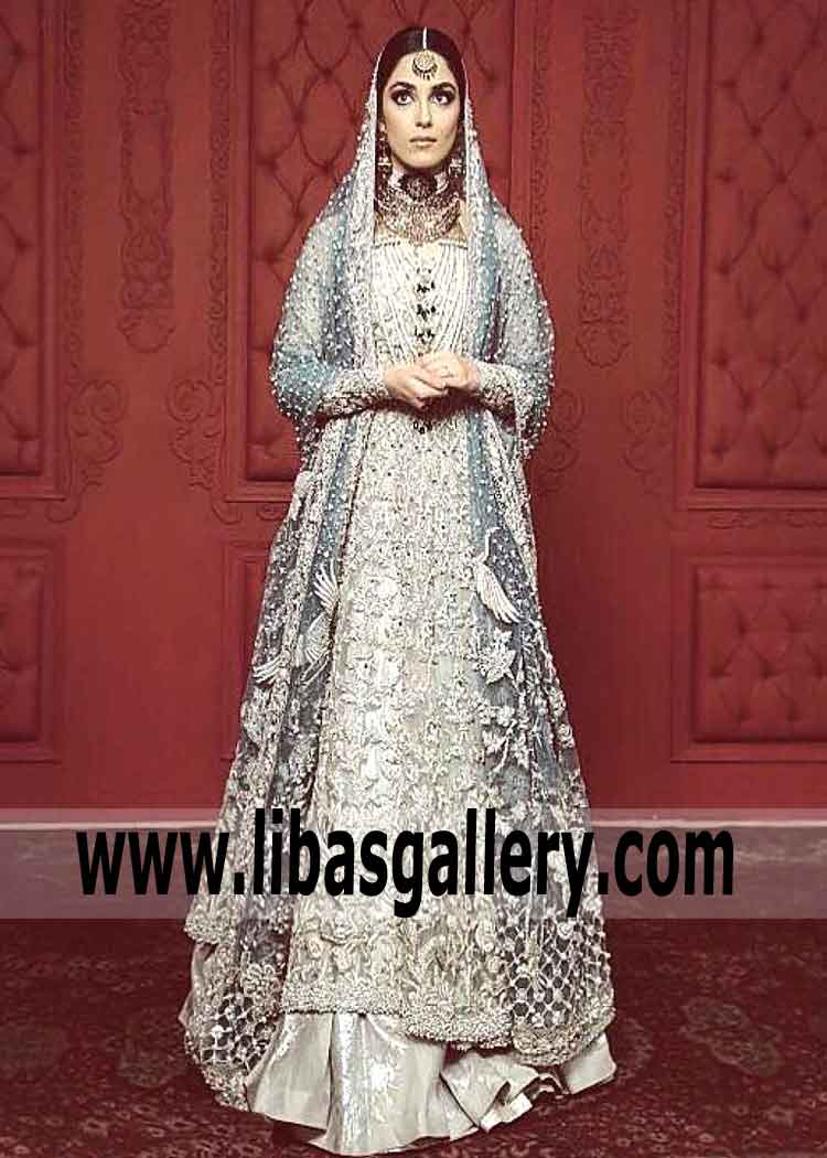 Luxurious Eggshell Bridal Angrakha Lehenga Dress for Beautiful Brides