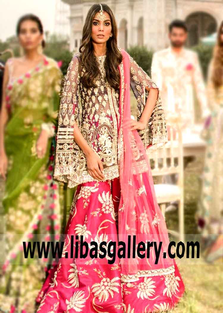 Strawberry Pink Magnolia Bridal Sharara