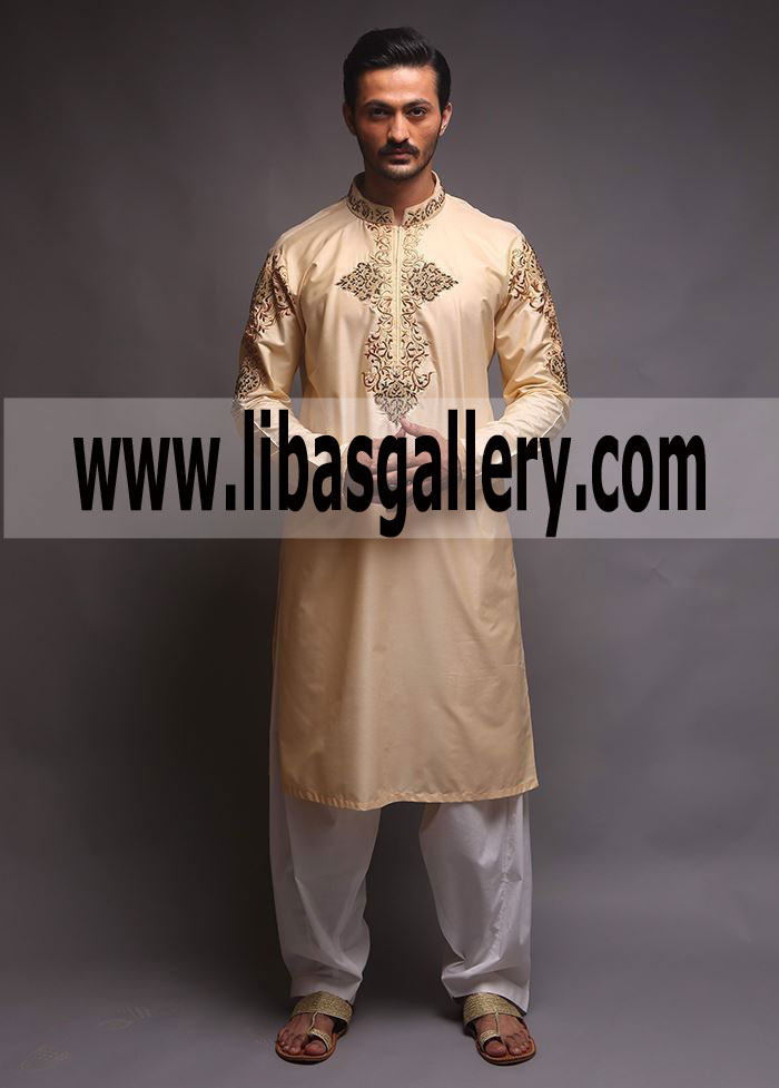 Embroidered light Shade Kurta Pajama for Men