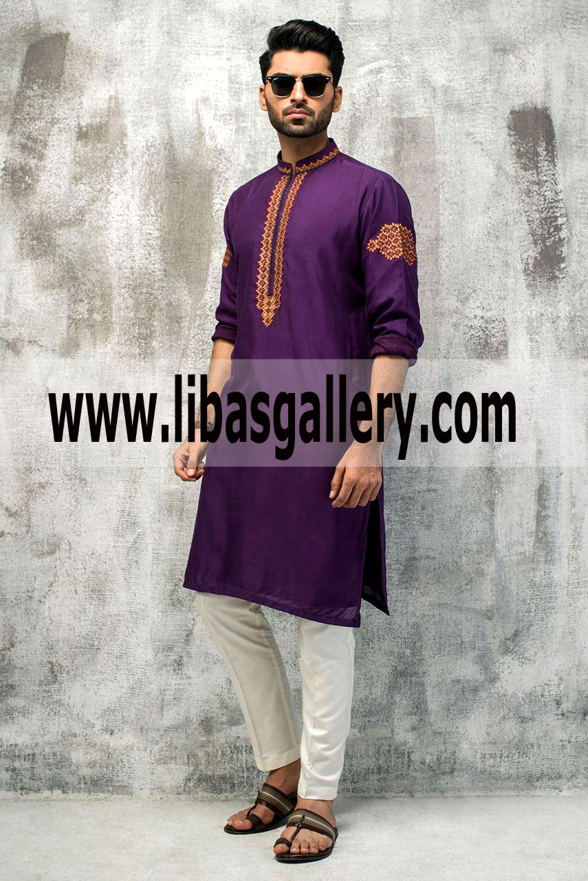 Latest Pakistani Purple kurta Embroidered