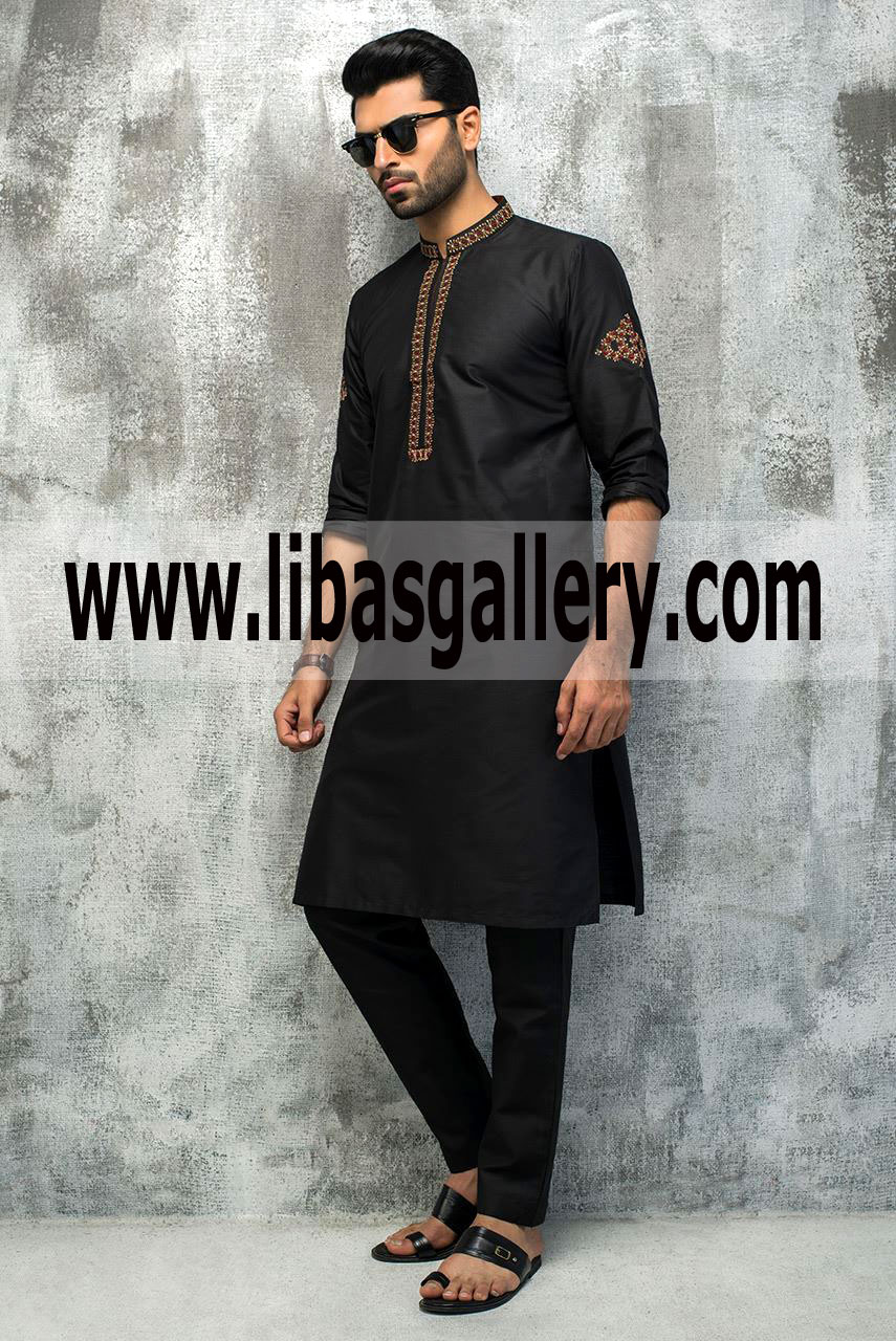 Sober Black Embroidered Kurta for Mehndi