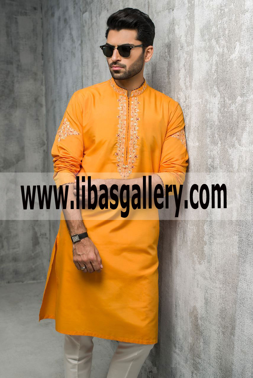 Mango Color Mayoon Embroidered Kurta