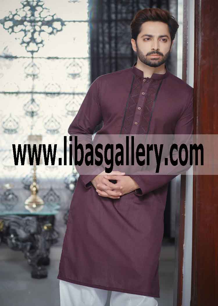 Traditional kurta embroidered for sincere man to wear home office well stitched Riyadh Jeddah KSA