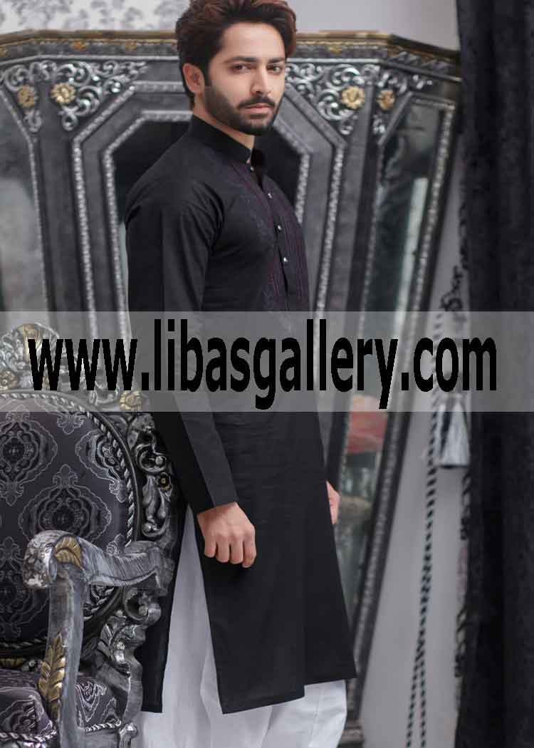 branded men`s wear black kurta white shalwar combination London Leeds UK