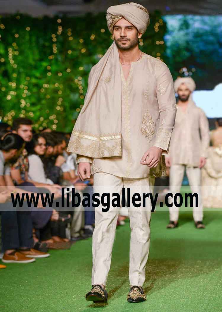 Short length Embroidered Excellent Quality Fabric kurta for Mehndi wear with Turban give new look to Mehndi Mayoon Dastar bandi Event