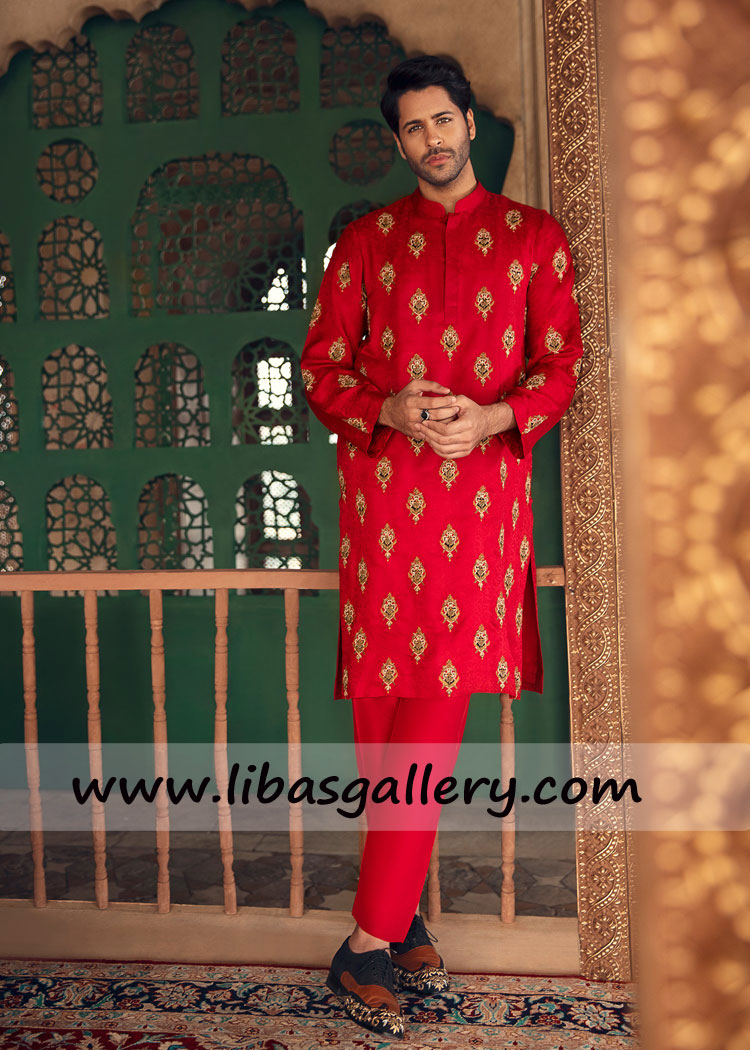 Crimson Embroidered kurta for Eid and Mehndi Event