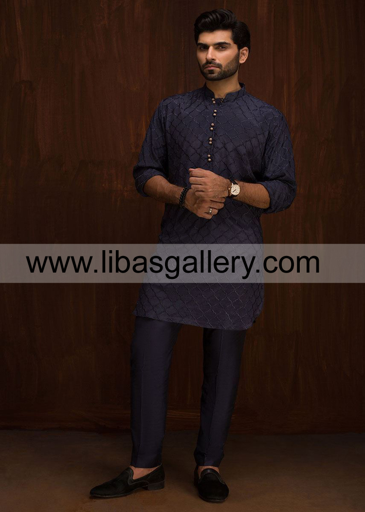 Blue Embroidered Gents kurta for eid event