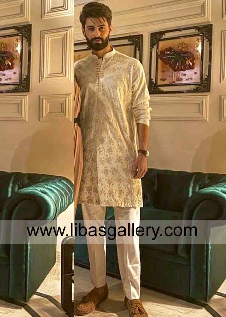 custom made embroidered gents kurta for eid and mehndi night function place order online from america canada united kingdom