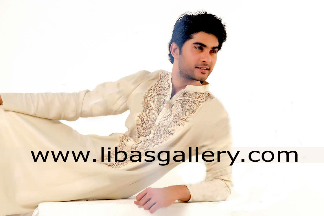Amazing Gents embroidered kurta for mehndi front area patti embroidery complimented with pajama france germany taiwan