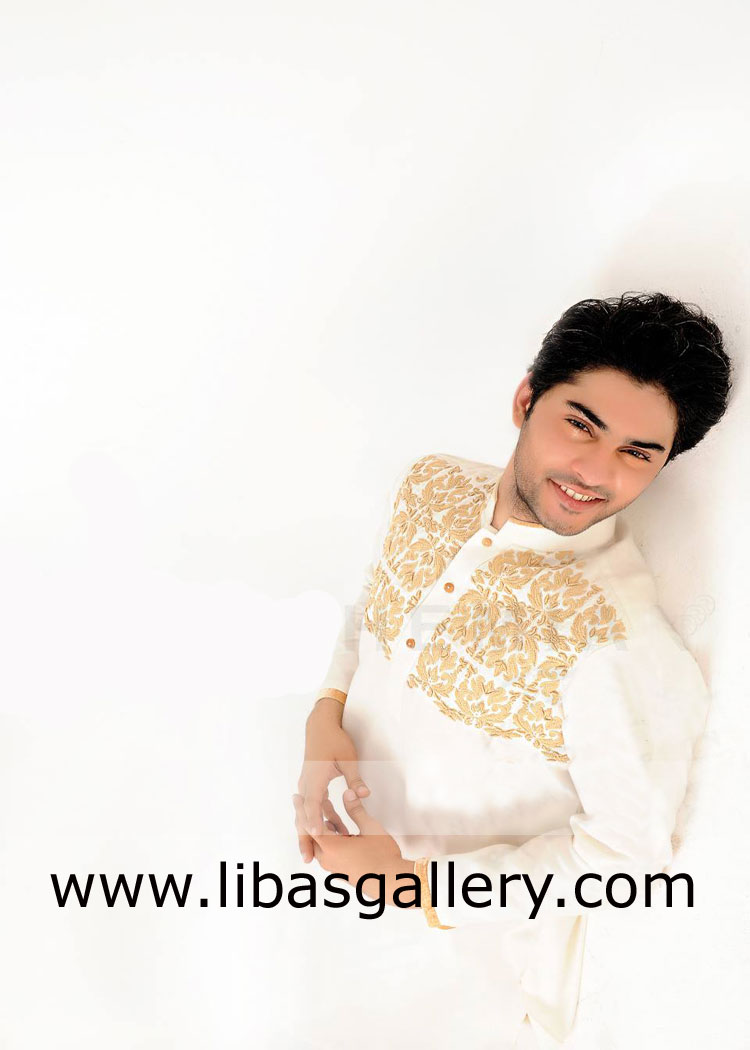 Beautiful gents embroidered kurta with fancy buttons