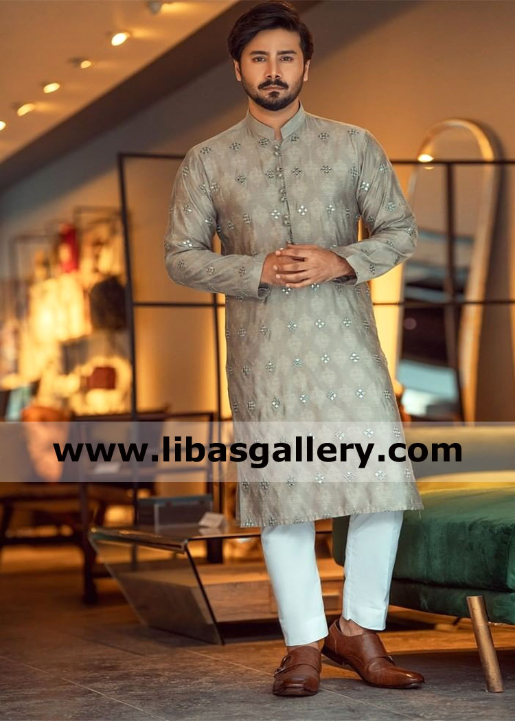 actor ali abbas showing embroidered kurta design high quality fabric custom made article bangladesh kuwait qatar