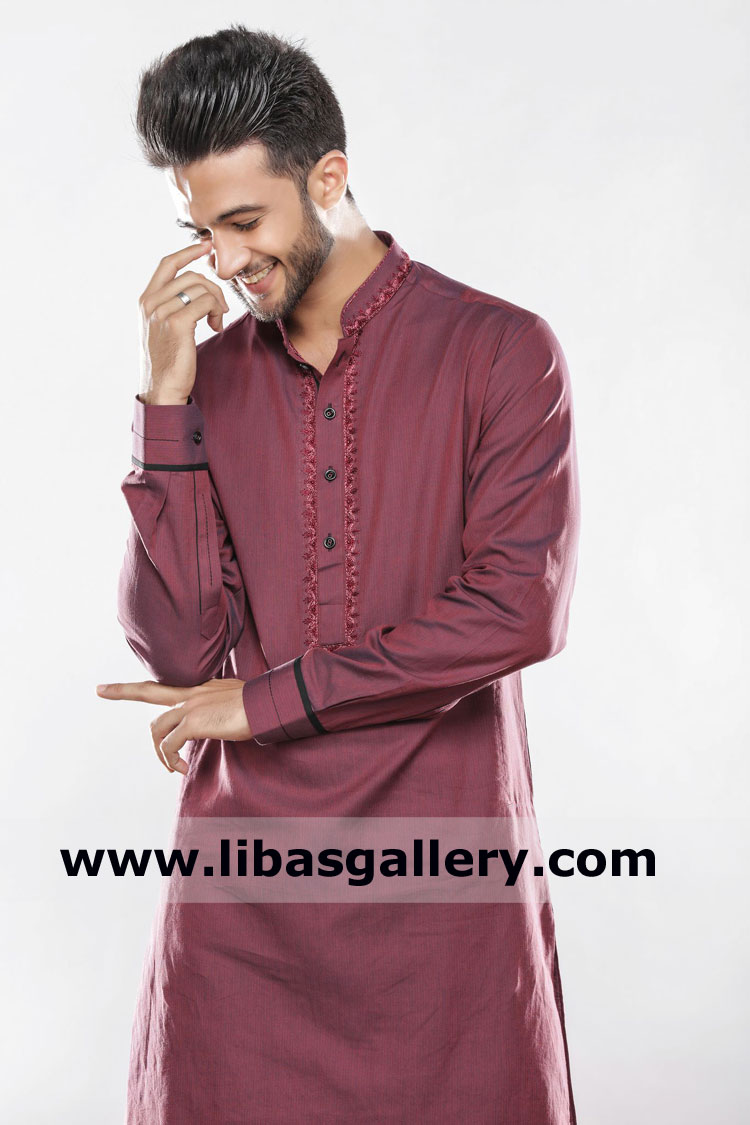 burgundy kurta with great designing for boys and aged males in small mediumlarge size