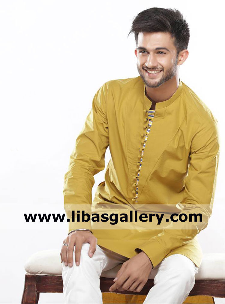 dandelion color embroidered kurta for male student and teacher wear this color kurta in spring summer season with white pajama dubai norway france