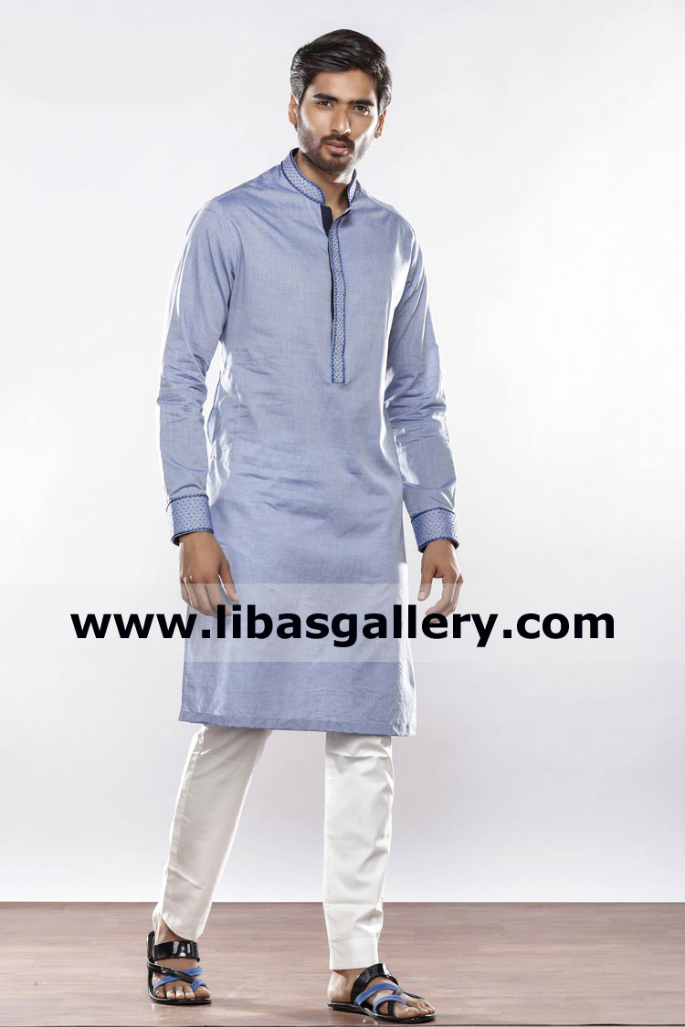 Traditional embroidered blue kurta for gents party hangout