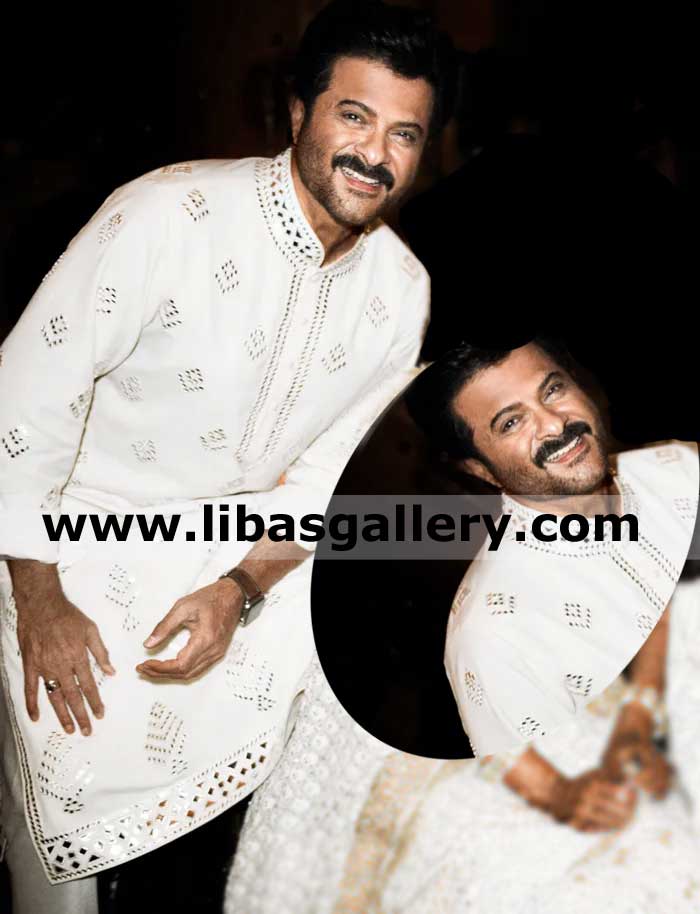 Embroidered White stylish celebrity style gents kurta suit