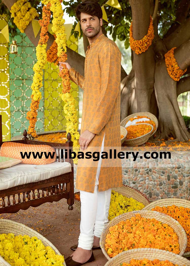Ethnic Wear marigold gents kurta for special occasion