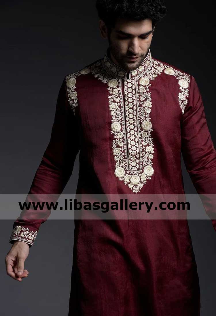 Red Embroidered Men Kurta for Special Occasion and Event