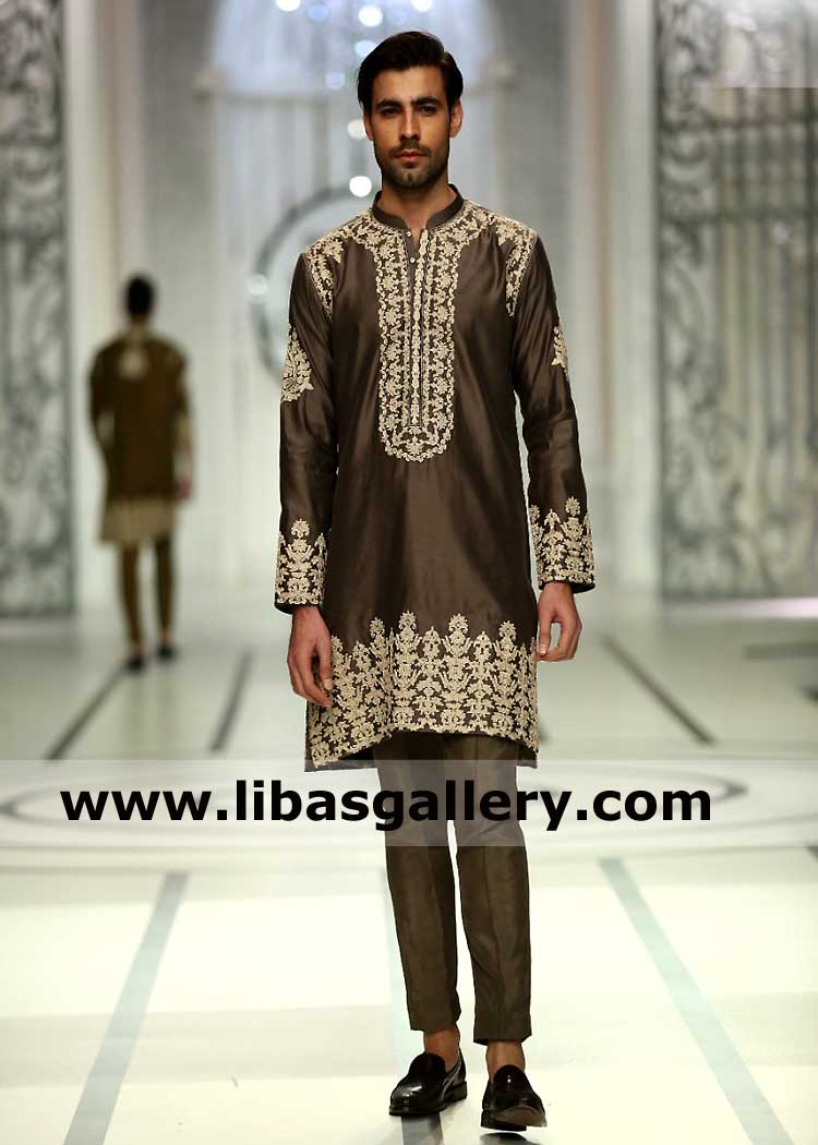 Men Raw silk Embroidered kurta and pajama for mehndi night event dull gold thread embroidery UK USA Canada Dubai Australia