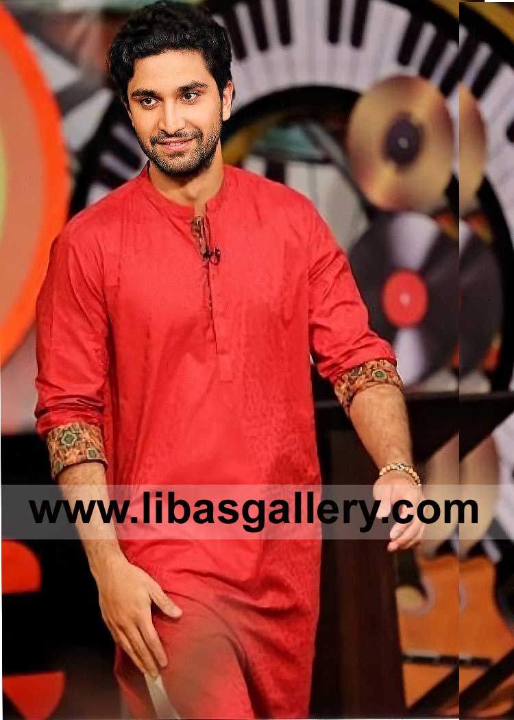 Red Kurta for Men to Wear on Eid and Friend Wedding Ceremony