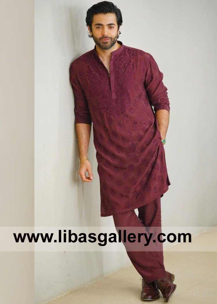 Maroon Embroidered Kurta for Fashion lovers Men