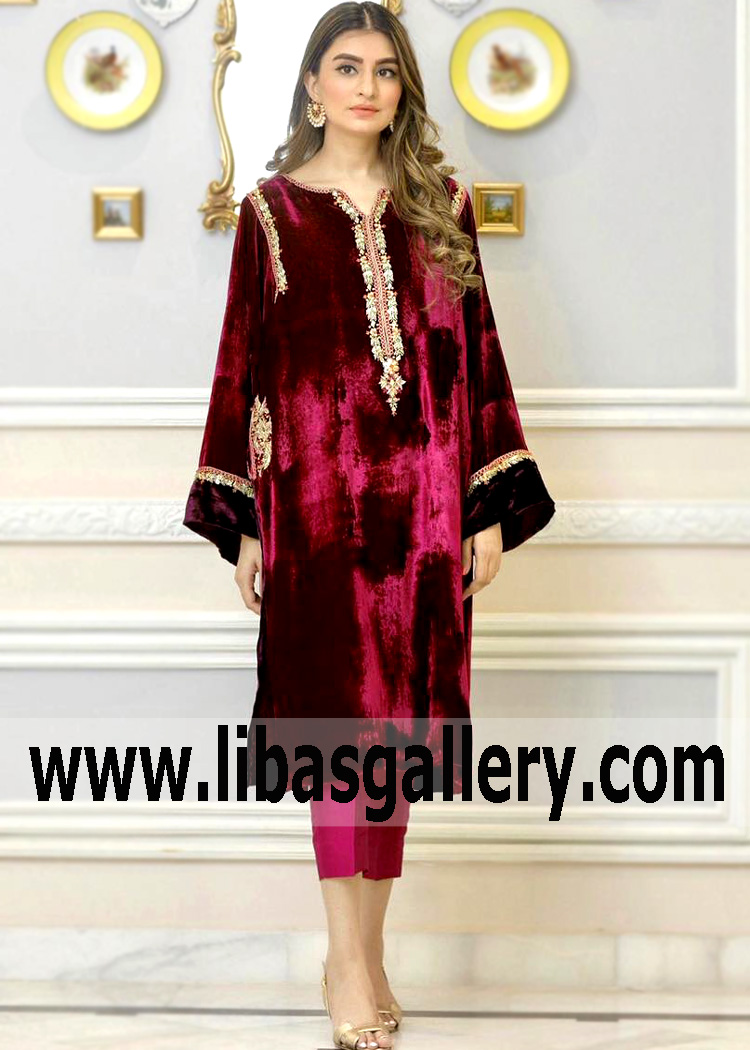 Desi Designer Evening Dresses Dahran Saudi Arabia Winter 2020 Collection Velvet Dresses for Partywear
