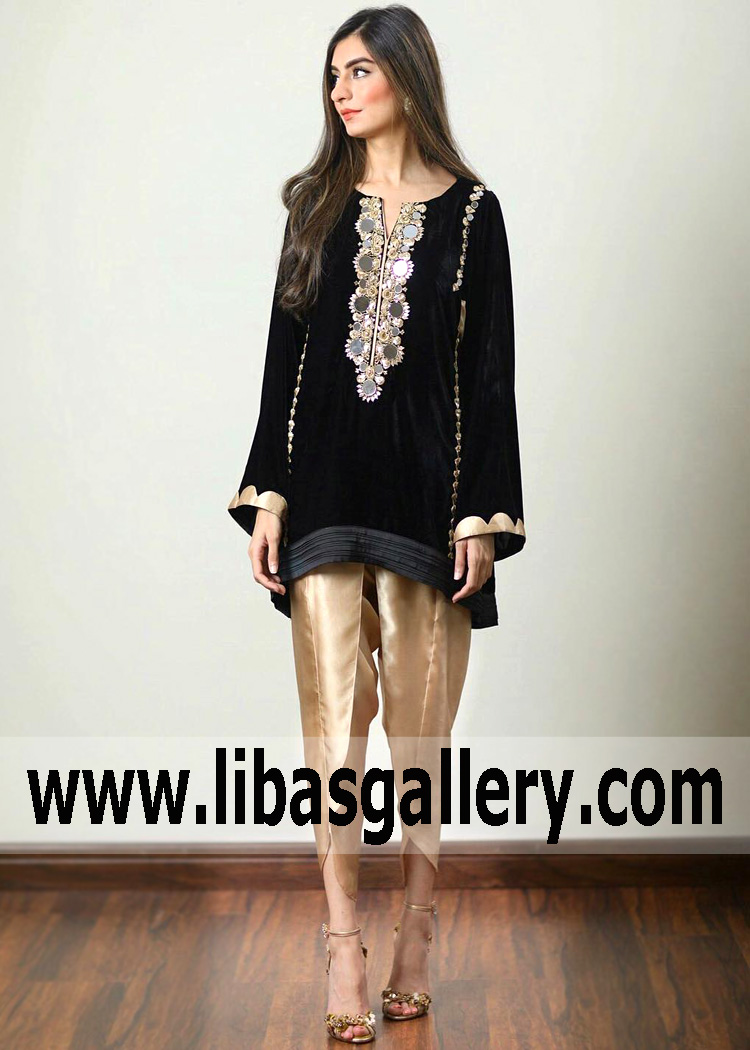 ?Beautiful Embroidered Velvet Kurti Dress for Evening and Formal Occasions Novi Michigan US
