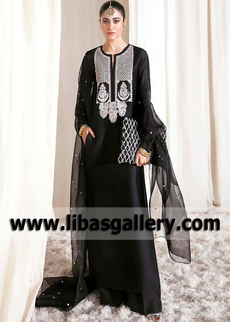 Black Olivia Raw silk Suit For Eid