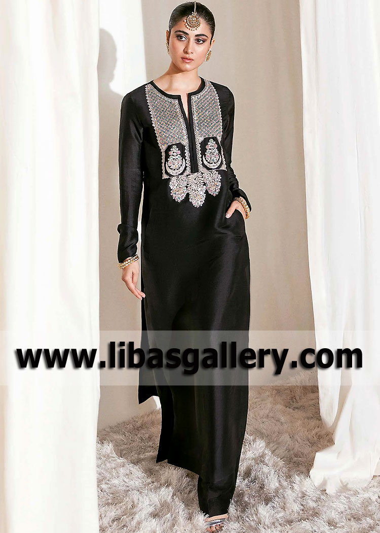 Black Olivia Raw silk Suit For Eid