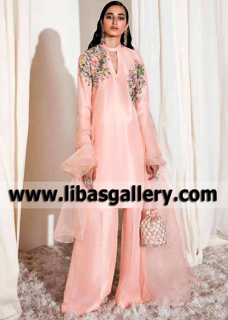 Cameo Pink Carnation Eid Dress with Palazzo Pants