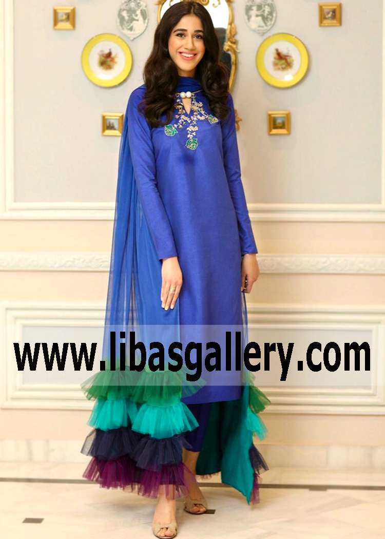 Latest French Blue Pakistani Evening Dresses Trends Bethesda Washington USA Evening Wear