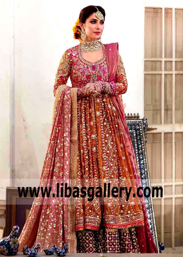 2019 - Designer of Wedding Dresses The Most Regal Kalidaar Anarkali Dresses with chunri dupatta-Farah Talib Aziz uk usa canada
