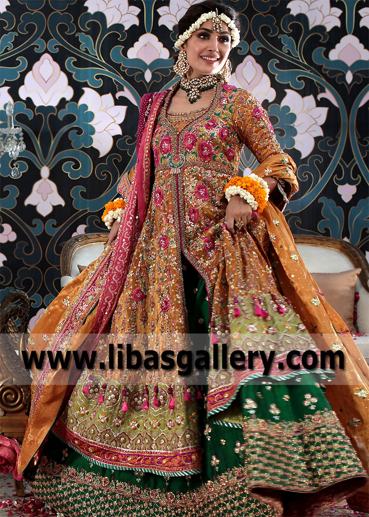 Chromatic Wedelia Pishwas Bridal Mehndi Dress