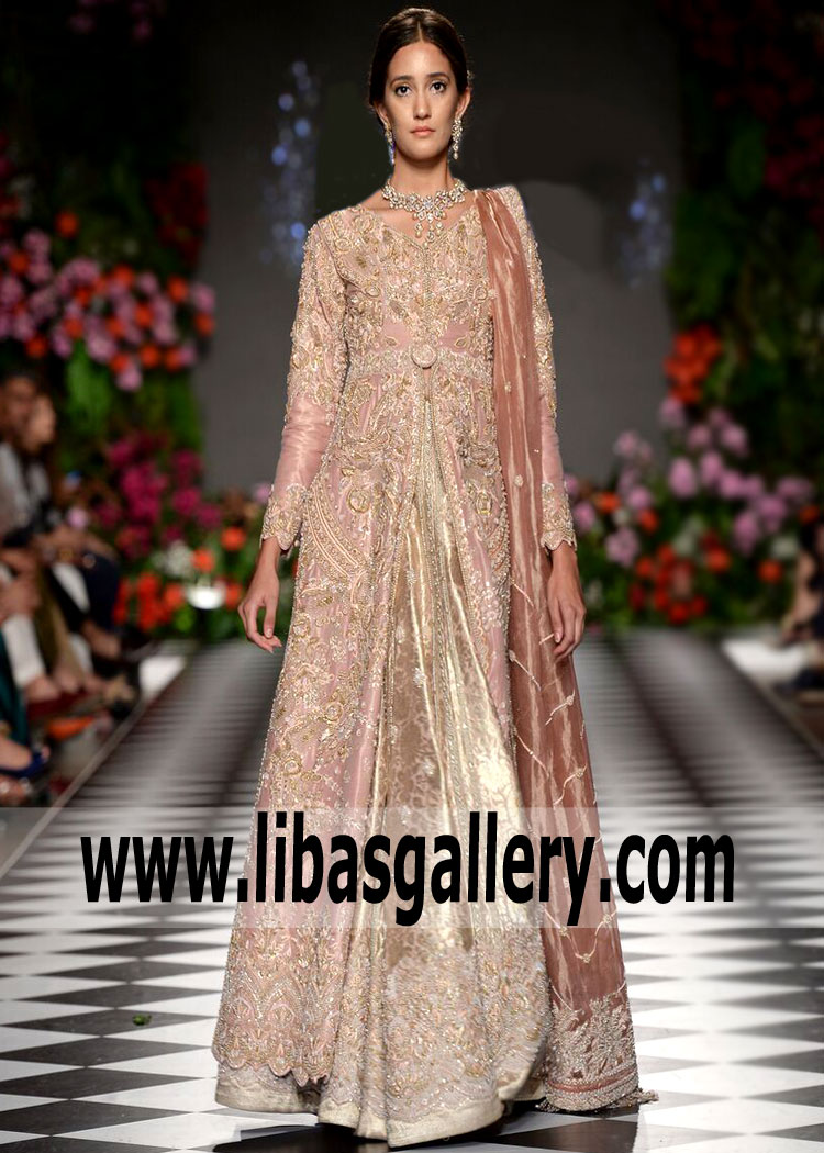 Pale Chestnut Hand Embroidered Floor Length Gown with Lehenga By Faraz Manan