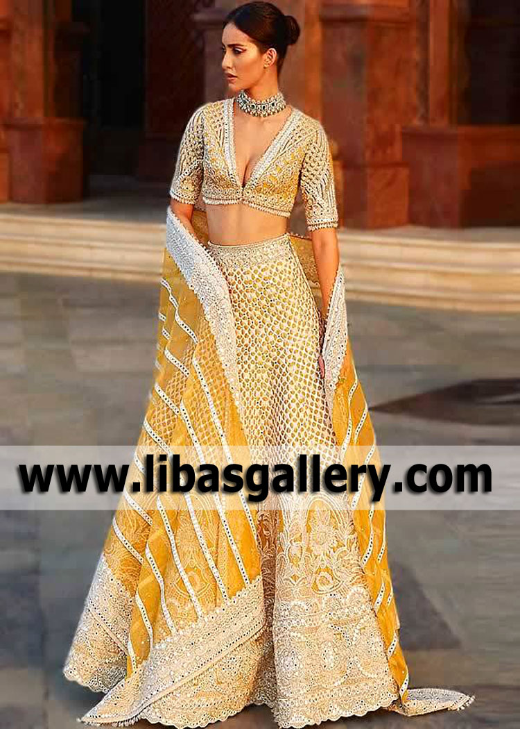 Charming Yellow Diamond Bridal Lehenga Choli